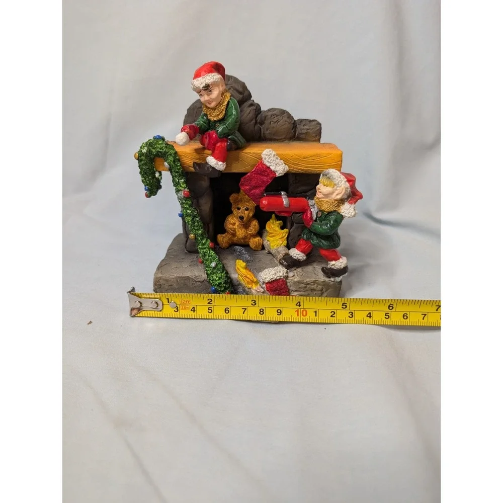 Santas Up In Flames Elves On Fireplace Figure Christmas Holiday‎ Figure